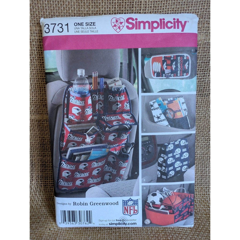 Simplicity 3731 Car Organizer Sewing Pattern Robin Greenwood NFL Back Seat Trunk